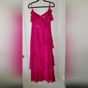 Fuchsia Pink Flowy Cold Shoulder Maxi Dress